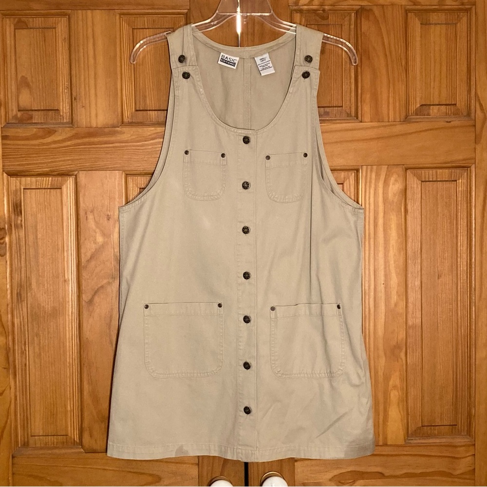 NWOT Basic Editions Vintage 90s Twill Jumper Dress Mini Tan Khaki Size S Small